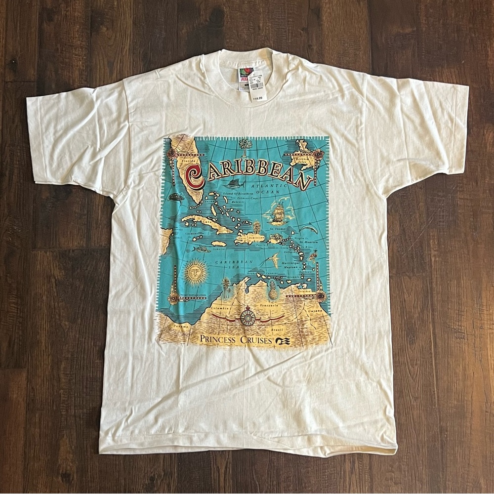 Vintage Caribbean Fruit Of The Loom Heavy Cotton T-Shirt Single Stitch USA Large